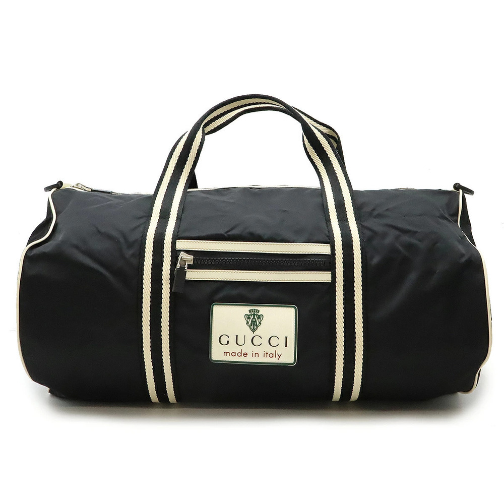 Gucci Duffle Bag Boston Travel Black White Shoulder Strap